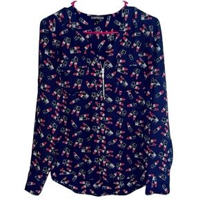 🌹EXPRESS NAVY LIPSTICK BUTTON UP BLOUSE